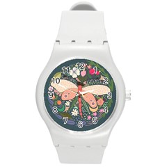 Bug Nature Flower Dragonfly Round Plastic Sport Watch (m) by Ravend