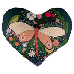 Bug Nature Flower Dragonfly Large 19  Premium Flano Heart Shape Cushions by Ravend