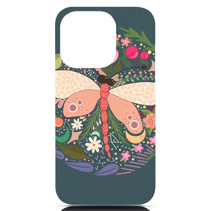 Bug Nature Flower Dragonfly iPhone 14 Pro Black UV Print Case