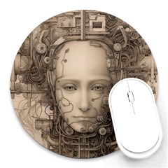 Cyborg Robot Future Drawing Poster Round Mousepad by Ravend