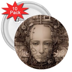 Cyborg Robot Future Drawing Poster 3  Buttons (10 Pack)  by Ravend