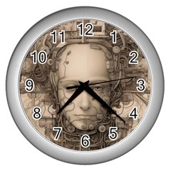 Cyborg Robot Future Drawing Poster Wall Clock (silver) by Ravend