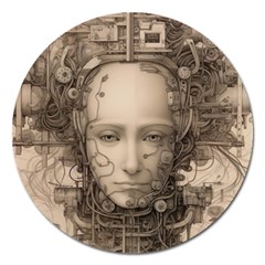 Cyborg Robot Future Drawing Poster Magnet 5  (round) by Ravend