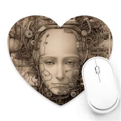 Cyborg Robot Future Drawing Poster Heart Mousepad by Ravend