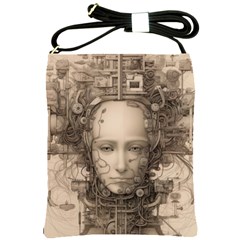 Cyborg Robot Future Drawing Poster Shoulder Sling Bag by Ravend