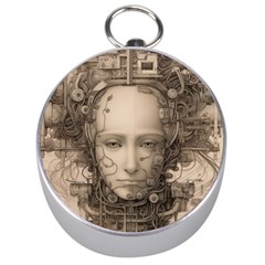 Cyborg Robot Future Drawing Poster Silver Compasses