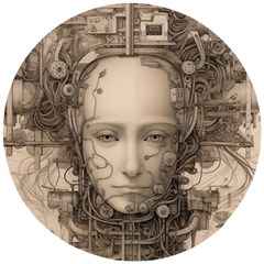 Cyborg Robot Future Drawing Poster Wooden Puzzle Round by Ravend