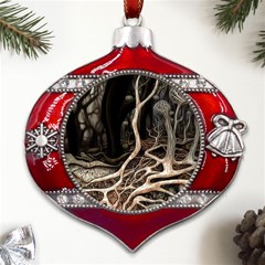 Tree Nature Landscape Forest Metal Snowflake And Bell Red Ornament