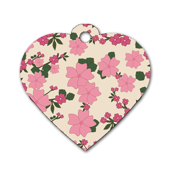 Floral Vintage Flowers Dog Tag Heart (Two Sides)