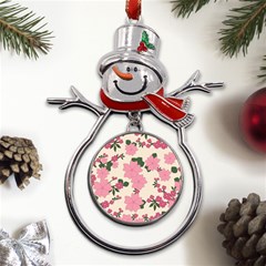 Floral Vintage Flowers Metal Snowman Ornament