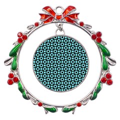 Mazipoodles Blue Donuts Polka Dot Metal X mas Wreath Ribbon Ornament