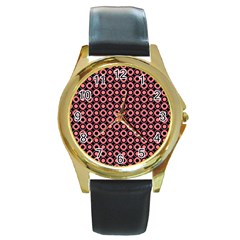 Mazipoodles Red Donuts Polka Dot  Round Gold Metal Watch by Mazipoodles