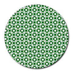 Mazipoodles Green White Donuts Polka Dot  Round Mousepad by Mazipoodles