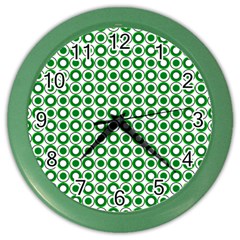 Mazipoodles Green White Donuts Polka Dot  Color Wall Clock by Mazipoodles