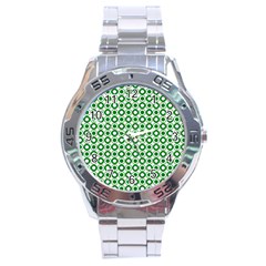 Mazipoodles Green White Donuts Polka Dot  Stainless Steel Analogue Watch by Mazipoodles