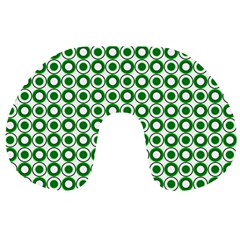 Mazipoodles Green White Donuts Polka Dot  Travel Neck Pillow by Mazipoodles