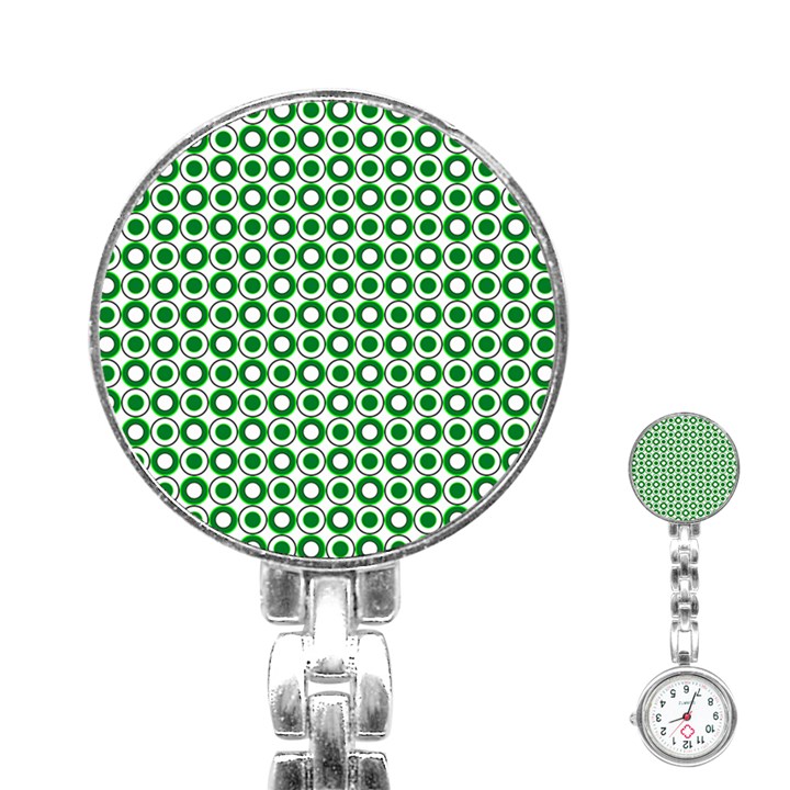 Mazipoodles Green White Donuts Polka Dot  Stainless Steel Nurses Watch