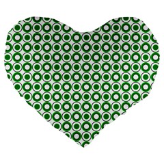 Mazipoodles Green White Donuts Polka Dot  Large 19  Premium Flano Heart Shape Cushions by Mazipoodles