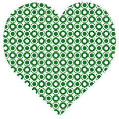 Mazipoodles Green White Donuts Polka Dot  Wooden Puzzle Heart by Mazipoodles