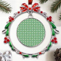 Mazipoodles Green White Donuts Polka Dot  Metal X mas Wreath Ribbon Ornament