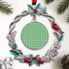 Mazipoodles Green White Donuts Polka Dot  Metal X mas Wreath Holly Leaf Ornament