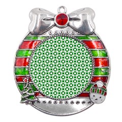 Mazipoodles Green White Donuts Polka Dot  Metal X mas Ribbon With Red Crystal Round Ornament