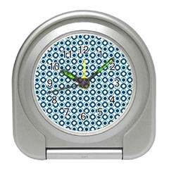 Mazipoodles Dusty Duck Egg Blue White Donuts Polka Dot Travel Alarm Clock by Mazipoodles