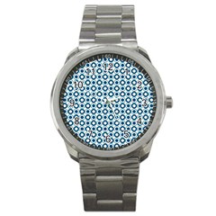 Mazipoodles Dusty Duck Egg Blue White Donuts Polka Dot Sport Metal Watch by Mazipoodles