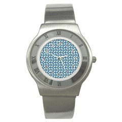 Mazipoodles Dusty Duck Egg Blue White Donuts Polka Dot Stainless Steel Watch by Mazipoodles