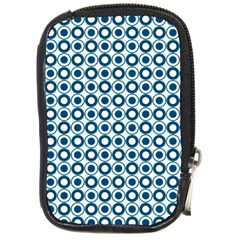 Mazipoodles Dusty Duck Egg Blue White Donuts Polka Dot Compact Camera Leather Case by Mazipoodles