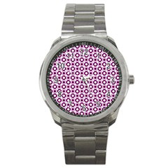 Mazipoodles Magenta White Donuts Polka Dot Sport Metal Watch by Mazipoodles