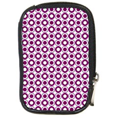 Mazipoodles Magenta White Donuts Polka Dot Compact Camera Leather Case by Mazipoodles