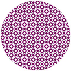 Mazipoodles Magenta White Donuts Polka Dot Wooden Puzzle Round by Mazipoodles