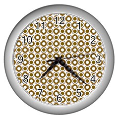 Mazipoodles Olive White Donuts Polka Dot Wall Clock (silver) by Mazipoodles