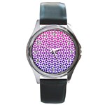 Mazipoodles Pink Purple White Gradient Donuts Polka Dot  Round Metal Watch Front