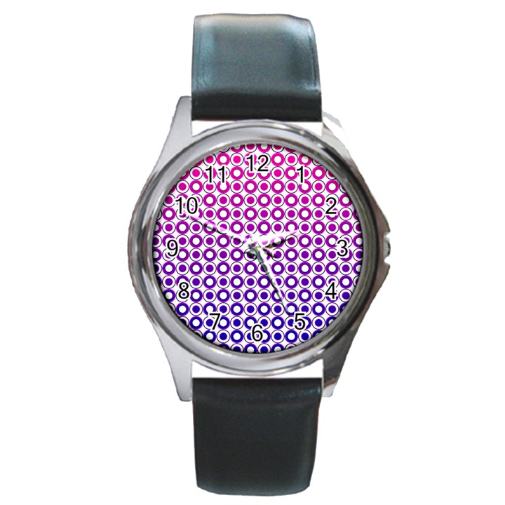 Mazipoodles Pink Purple White Gradient Donuts Polka Dot  Round Metal Watch