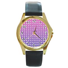 Mazipoodles Pink Purple White Gradient Donuts Polka Dot  Round Gold Metal Watch by Mazipoodles