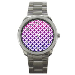 Mazipoodles Pink Purple White Gradient Donuts Polka Dot  Sport Metal Watch by Mazipoodles