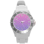 Mazipoodles Pink Purple White Gradient Donuts Polka Dot  Round Plastic Sport Watch (L) Front