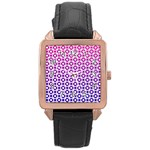 Mazipoodles Pink Purple White Gradient Donuts Polka Dot  Rose Gold Leather Watch  Front