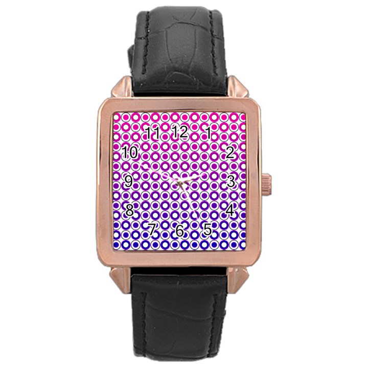 Mazipoodles Pink Purple White Gradient Donuts Polka Dot  Rose Gold Leather Watch 