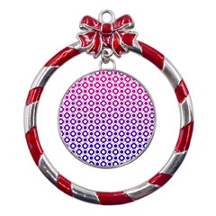 Mazipoodles Pink Purple White Gradient Donuts Polka Dot  Metal Red Ribbon Round Ornament by Mazipoodles