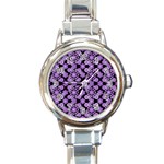 Bitesize Flowers Pearls And Donuts Lilac Black Round Italian Charm Watch Front