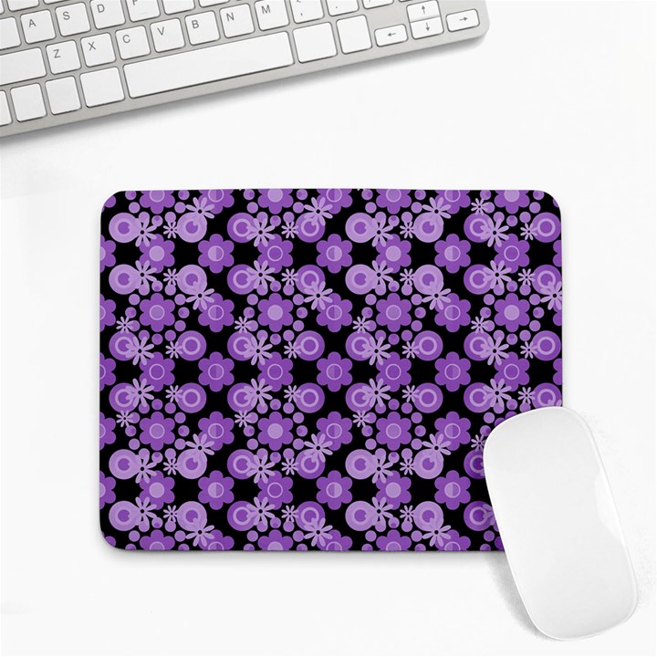 Bitesize Flowers Pearls And Donuts Lilac Black Small Mousepad