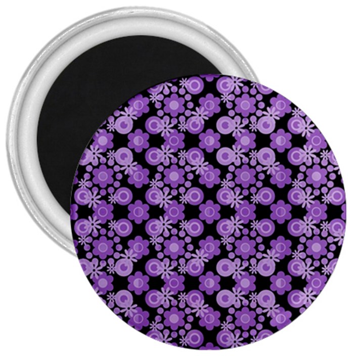 Bitesize Flowers Pearls And Donuts Lilac Black 3  Magnets