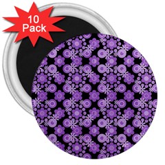 Bitesize Flowers Pearls And Donuts Lilac Black 3  Magnets (10 Pack)  by Mazipoodles