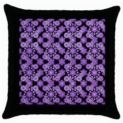 Bitesize Flowers Pearls And Donuts Lilac Black Throw Pillow Case (black) by Mazipoodles