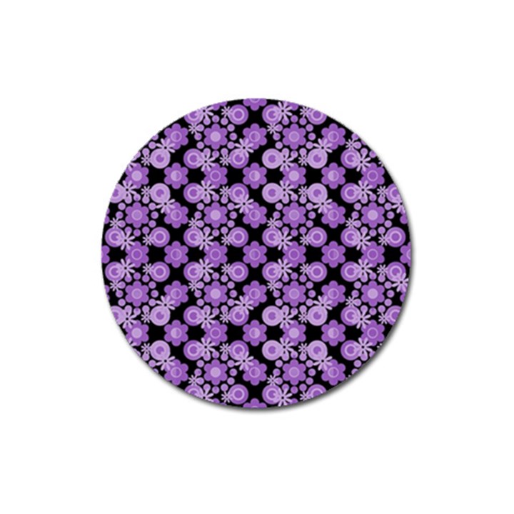 Bitesize Flowers Pearls And Donuts Lilac Black Magnet 3  (Round)