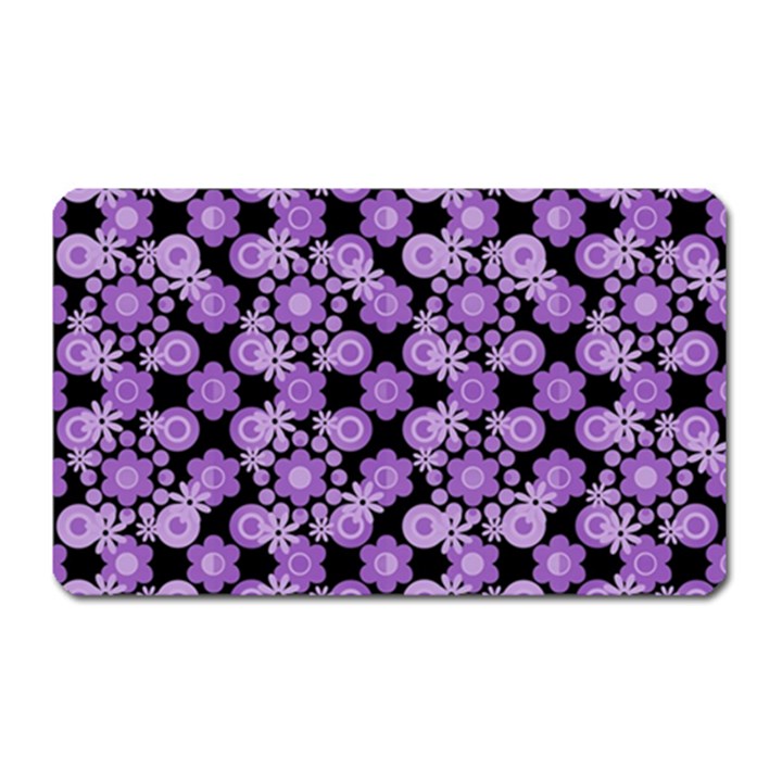 Bitesize Flowers Pearls And Donuts Lilac Black Magnet (Rectangular)