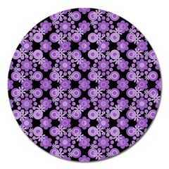 Bitesize Flowers Pearls And Donuts Lilac Black Magnet 5  (round) by Mazipoodles